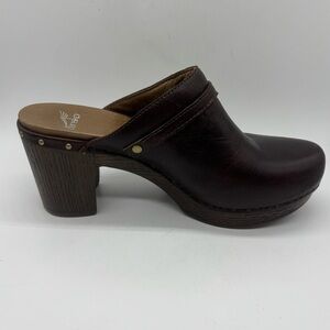 Dansko Deni Mule Clog Block Heel Slip On Brown  Leather Stud Trim Sz EU 39 US 9